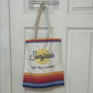 Surfside Canvas Tote Bag with Colorful Stripes cream 
13”x14” Rare